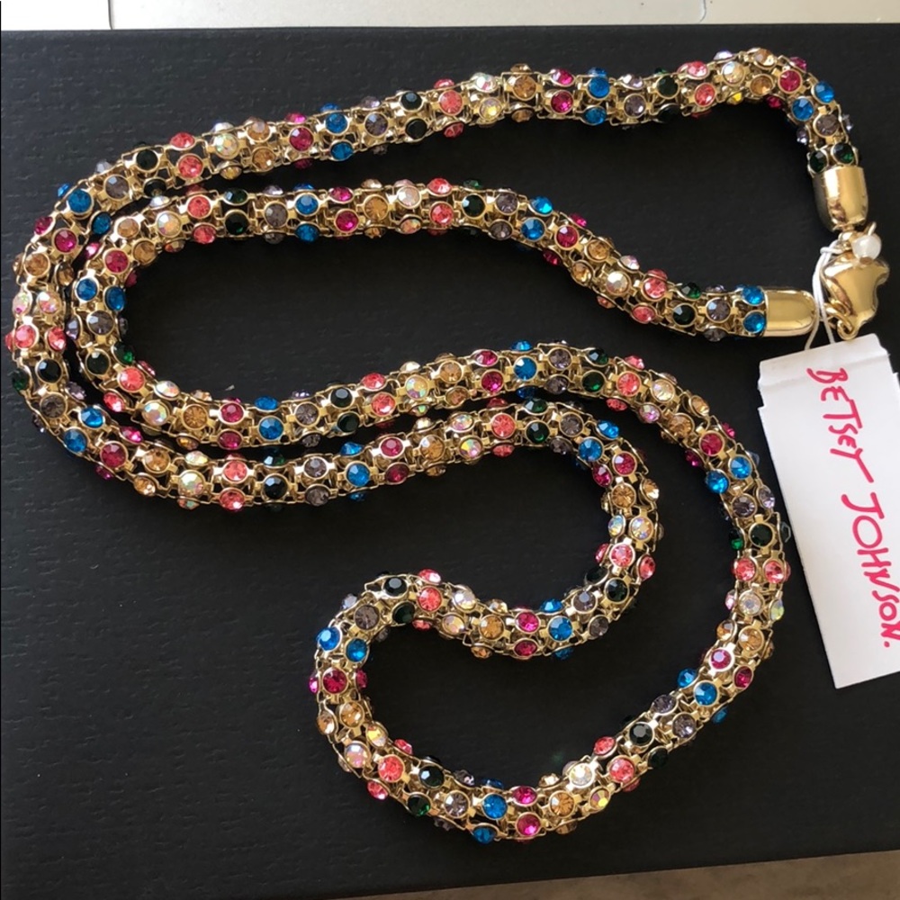 Betsey Johnson Mixed Stone Mesh Tube Long Necklace